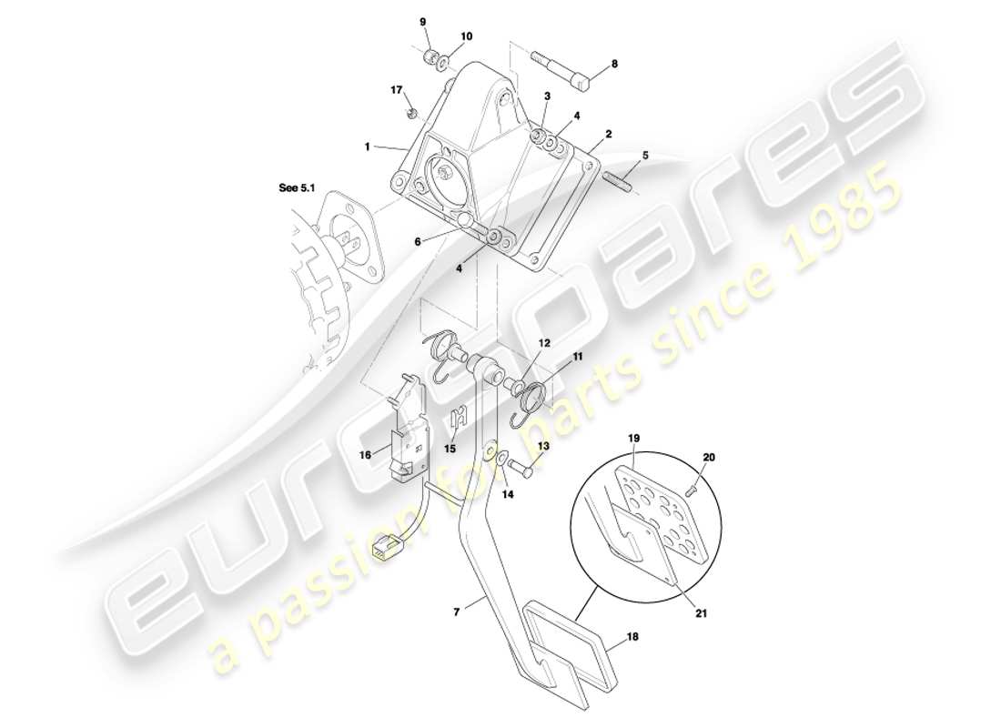 aston martin db7 vantage (2002) engrenage de pédale, diagramme de pièce de frein automatique