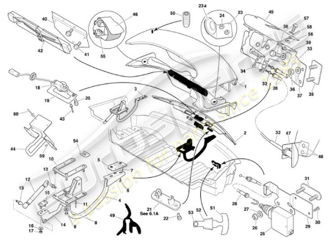 un schéma de pièces du catalogue de pièces aston martin vanquish (2001)