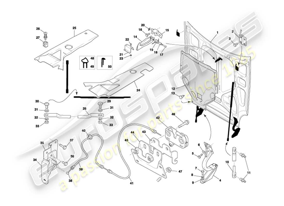 aston martin db7 vantage (2002) diagramme de pièce de capot