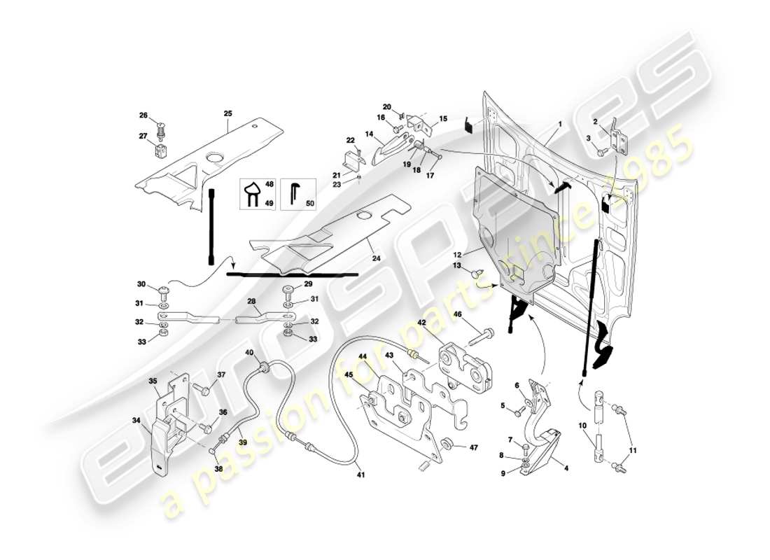 aston martin db7 vantage (2000) diagramme de pièce de capot