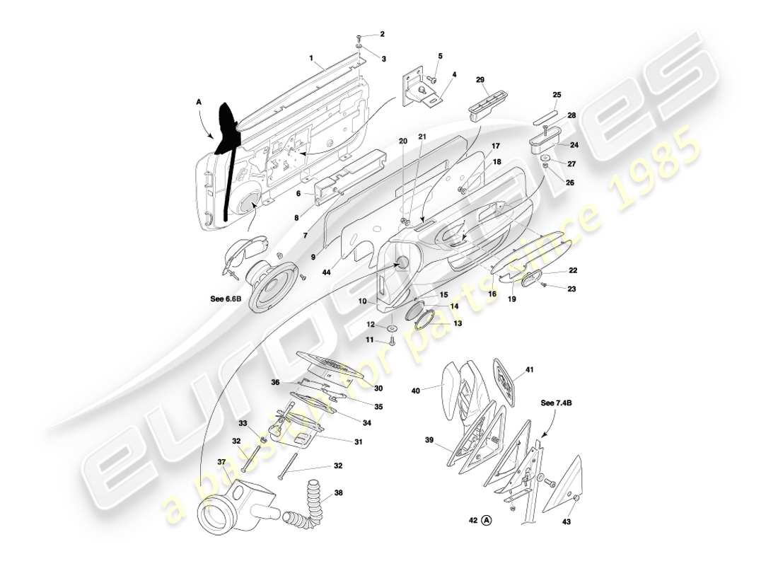 aston martin db7 vantage (2001) schéma des pièces des encadrements de porte, des raccords et des joints