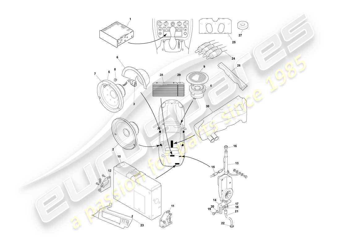 aston martin db7 vantage (2001) dans le diagramme de pièce de divertissement automobile