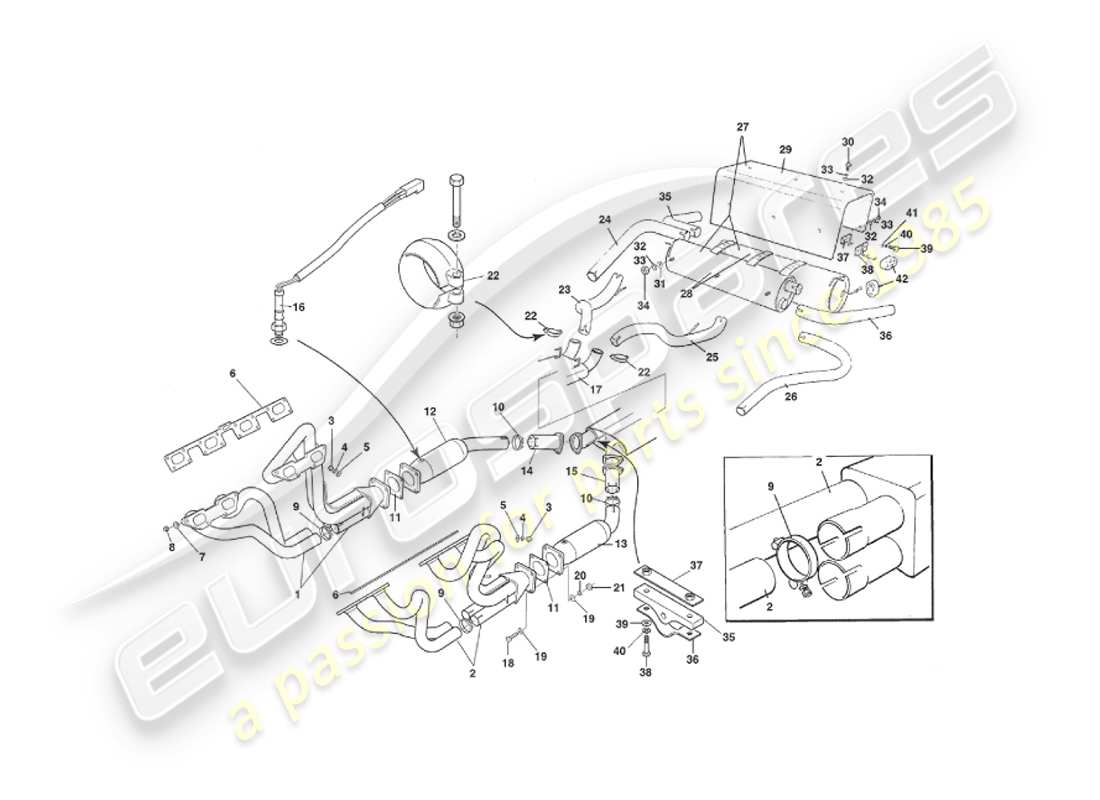 aston martin v8 virage (2000) système d'échappement, volante, vin 69225 sur le diagramme de pièce