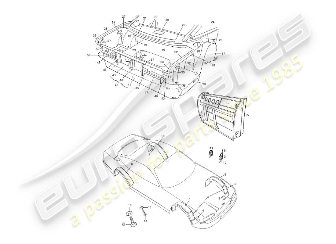 aston martin v8 virage (2000) structure du châssis, arrière schéma des pièces