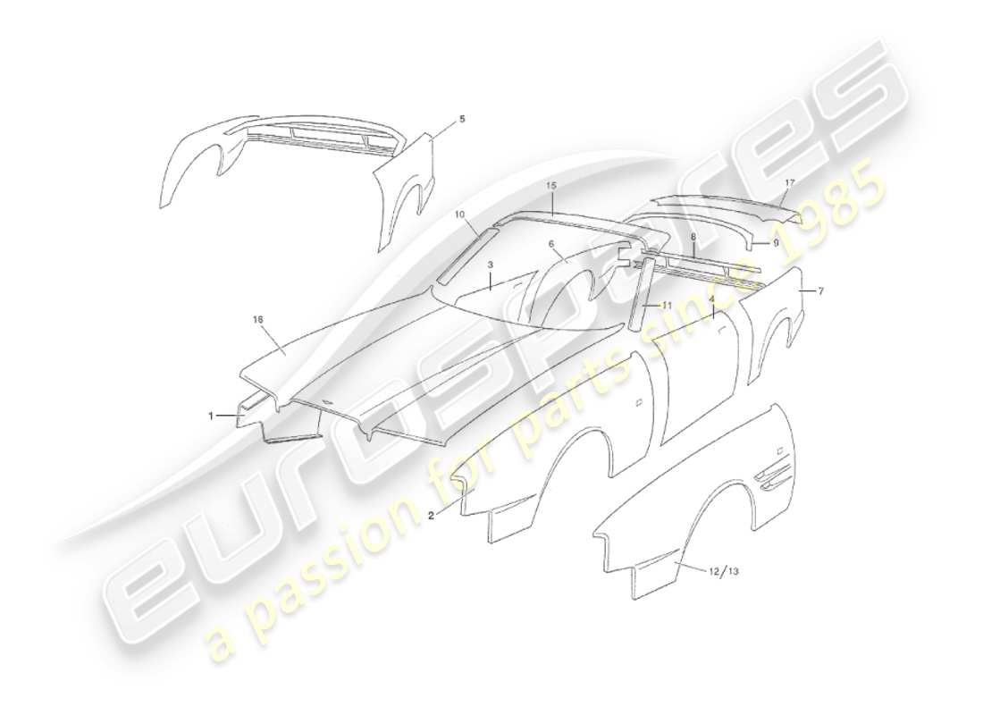 aston martin v8 virage (2000) panneaux de carrosserie, diagramme de pièce volante