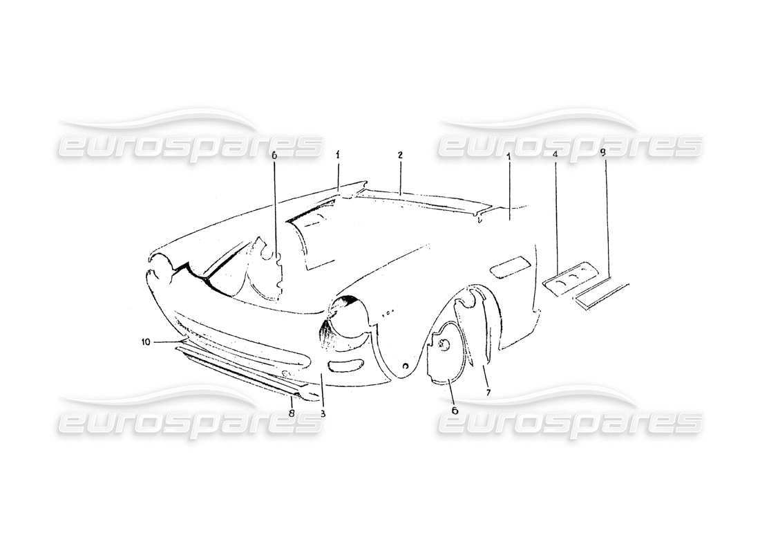 ferrari 275 (pininfarina coachwork) groupe rivestinento anteriore (fino vettura n.81 par gs, fino vettura n.88 par gd) schéma des pièces