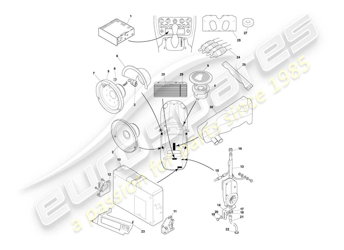 aston martin db7 vantage (2000) dans le diagramme de pièce de divertissement automobile