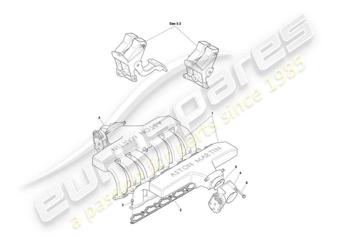 aston martin vanquish (2006) diagramme des pièces des collecteurs d'admission et des papillons