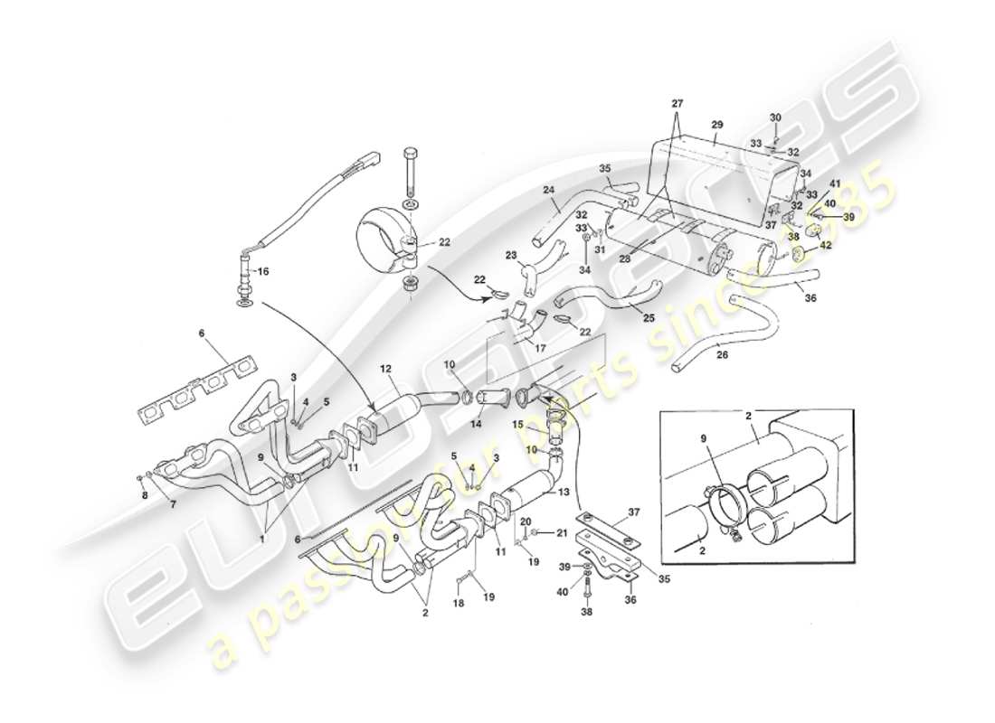 aston martin v8 virage (1999) système d'échappement, volante, vin 69225 sur le diagramme de pièce