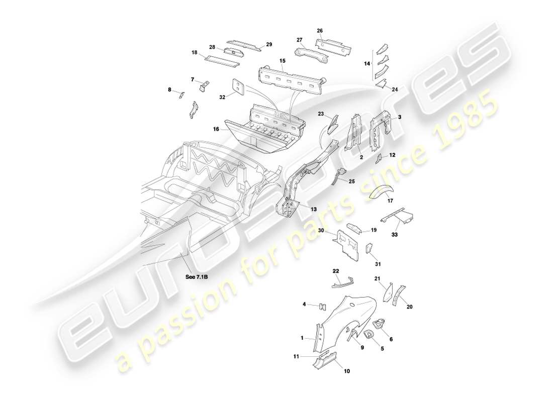 aston martin db7 vantage (2001) panneaux d'extrémité arrière, diagramme de pièce volante