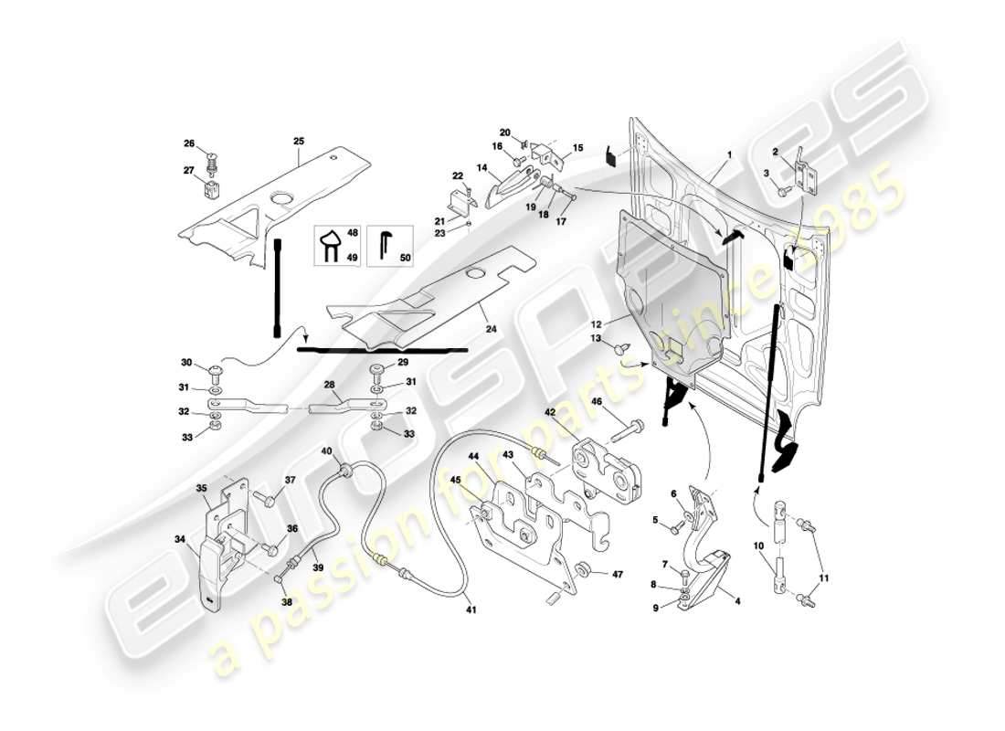 aston martin db7 vantage (2001) diagramme de pièce de capot