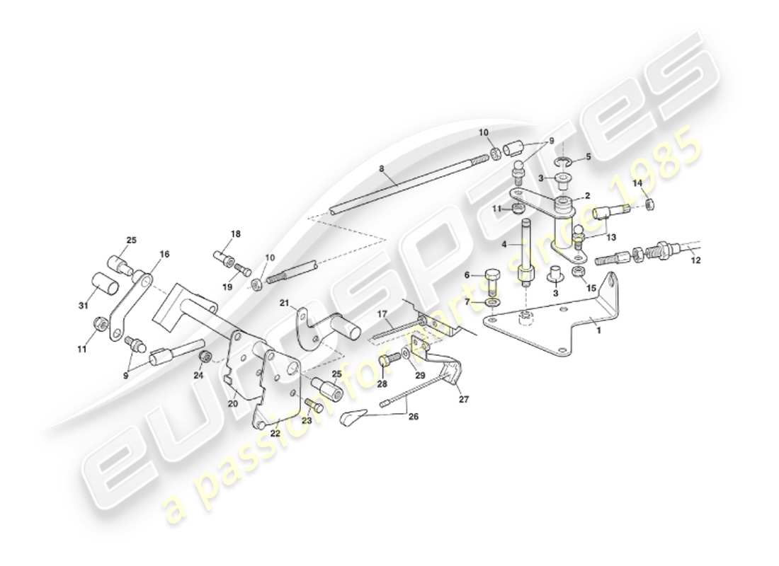 aston martin v8 virage (2000) tringlerie et commandes d'accélérateur, volante, vin 69225 sur le diagramme de pièce