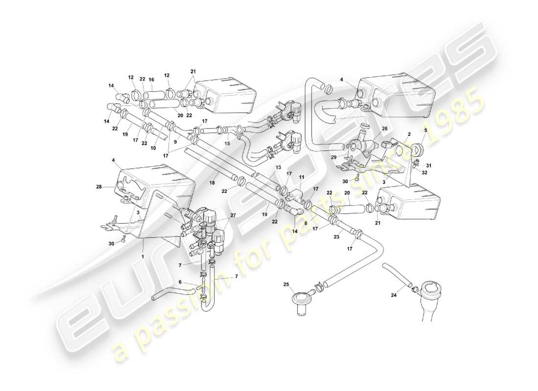 aston martin db7 vantage (2000) système d'émission par évaporation, diagramme des pièces de l'emprise