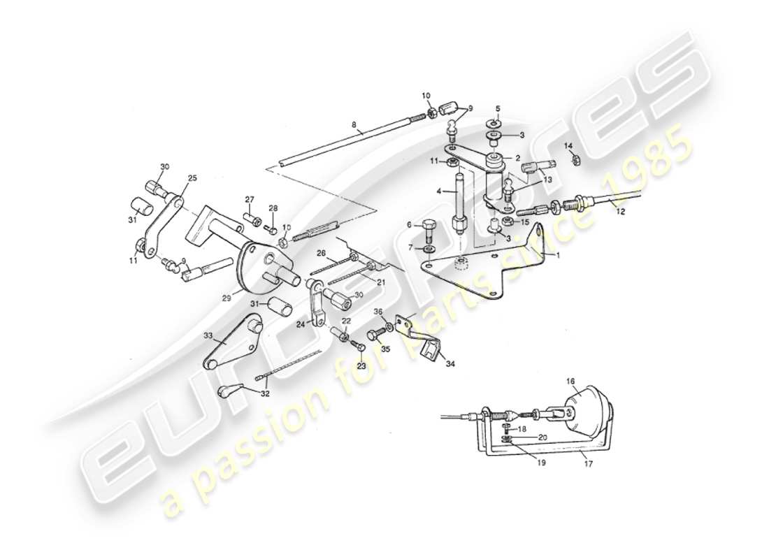 aston martin v8 virage (2000) tringlerie et commandes d'accélérateur, au vin 60224 diagramme de pièce