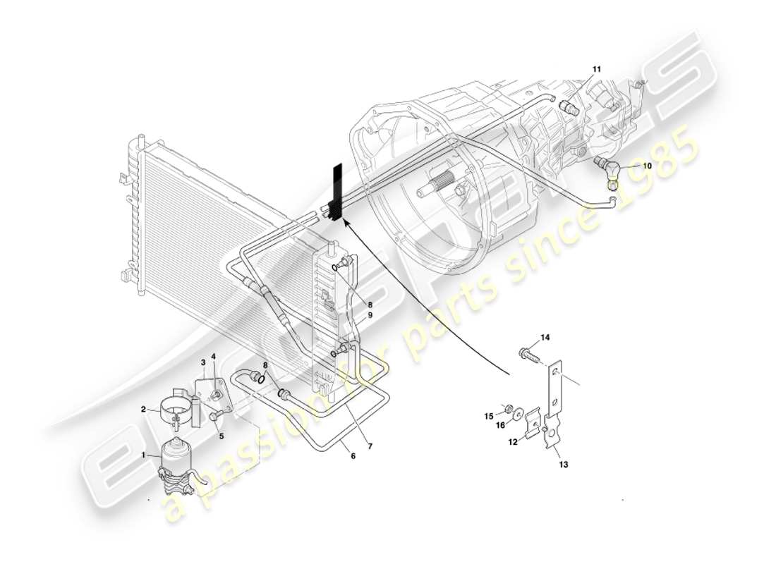 aston martin db7 vantage (2003) transmission manuelle, schéma des pièces de refroidissement de la boîte de vitesses