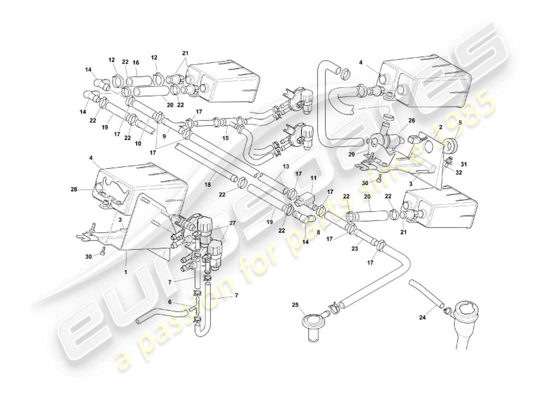 aston martin db7 vantage (2003) système d'émission par évaporation, diagramme des pièces de l'emprise