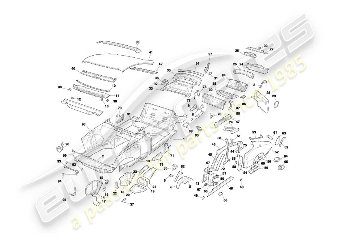 aston martin db7 vantage (1999) panneaux de carrosserie, diagramme de pièce du coupé