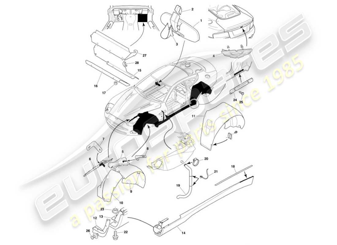 aston martin vanquish (2001) raccords de carrosserie schéma des pièces