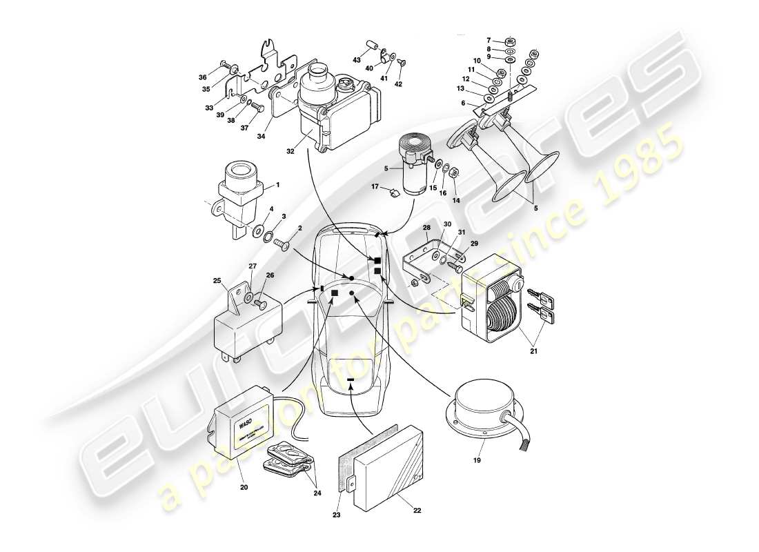 aston martin v8 coupe (1999) composants du sous-capot, diagramme de pièces vin v79079-79091