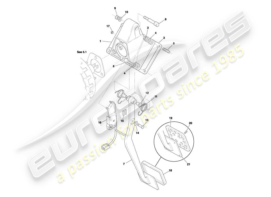 aston martin db7 vantage (2001) engrenage de pédale, diagramme de pièce de frein automatique
