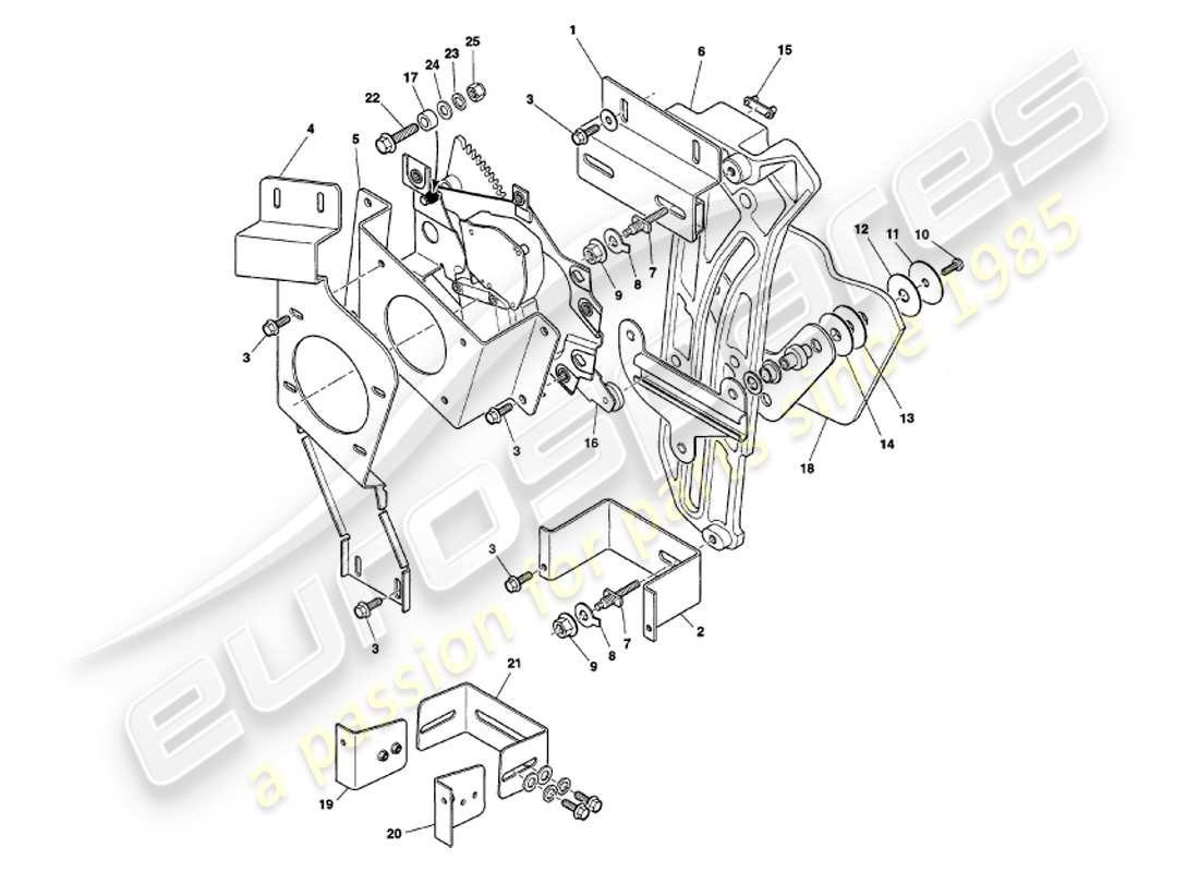 aston martin v8 volante (1998) abandon du diagramme de pièce du custode arrière