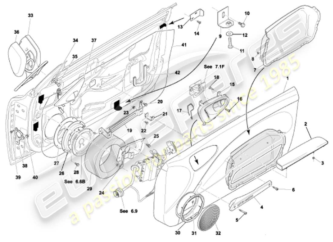 aston martin vanquish (2001) schéma des pièces des encadrements de porte et des raccords