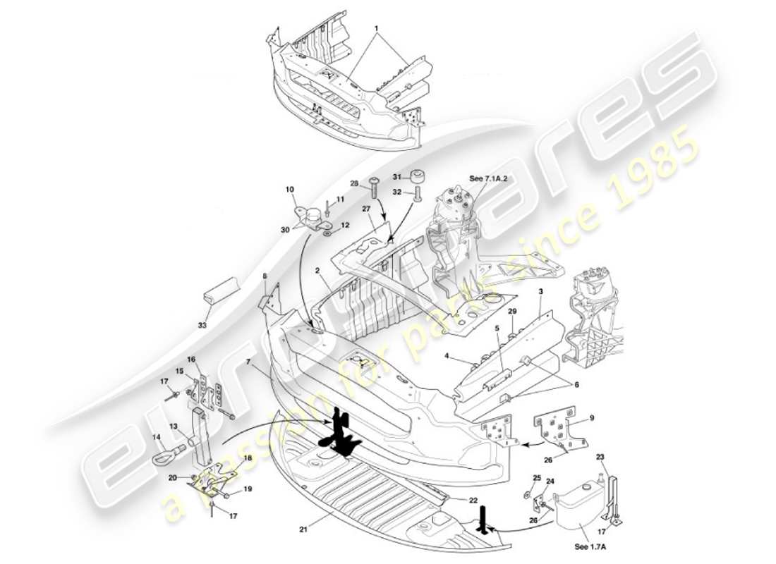 aston martin vanquish (2001) diagramme des pièces de la structure d'impact avant