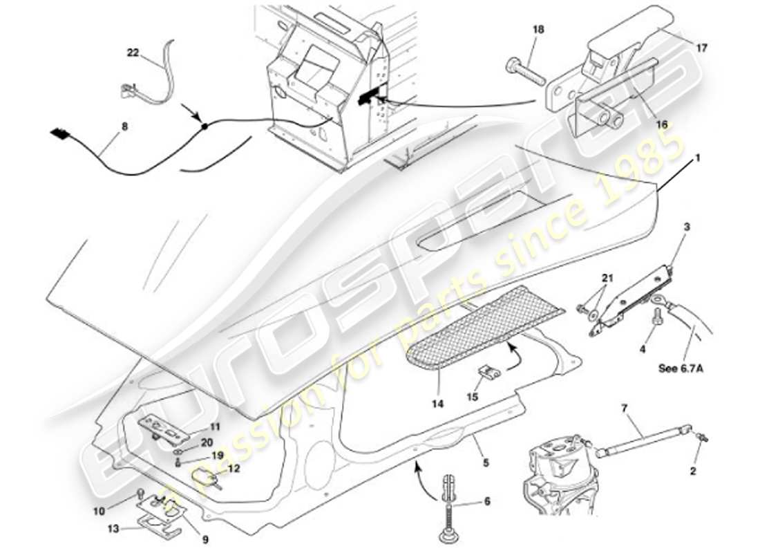 aston martin vanquish (2001) diagramme de pièce de capot