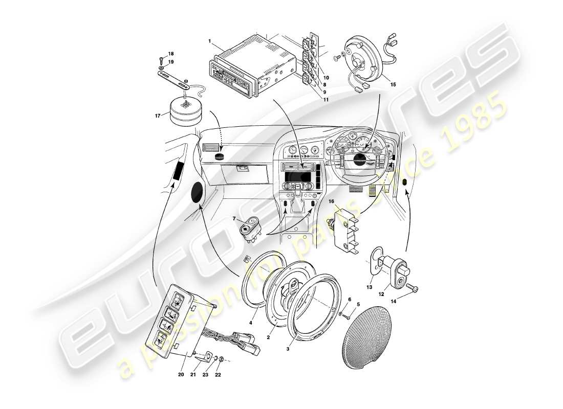 aston martin v8 coupe (1999) instruments et commandes schéma des pièces