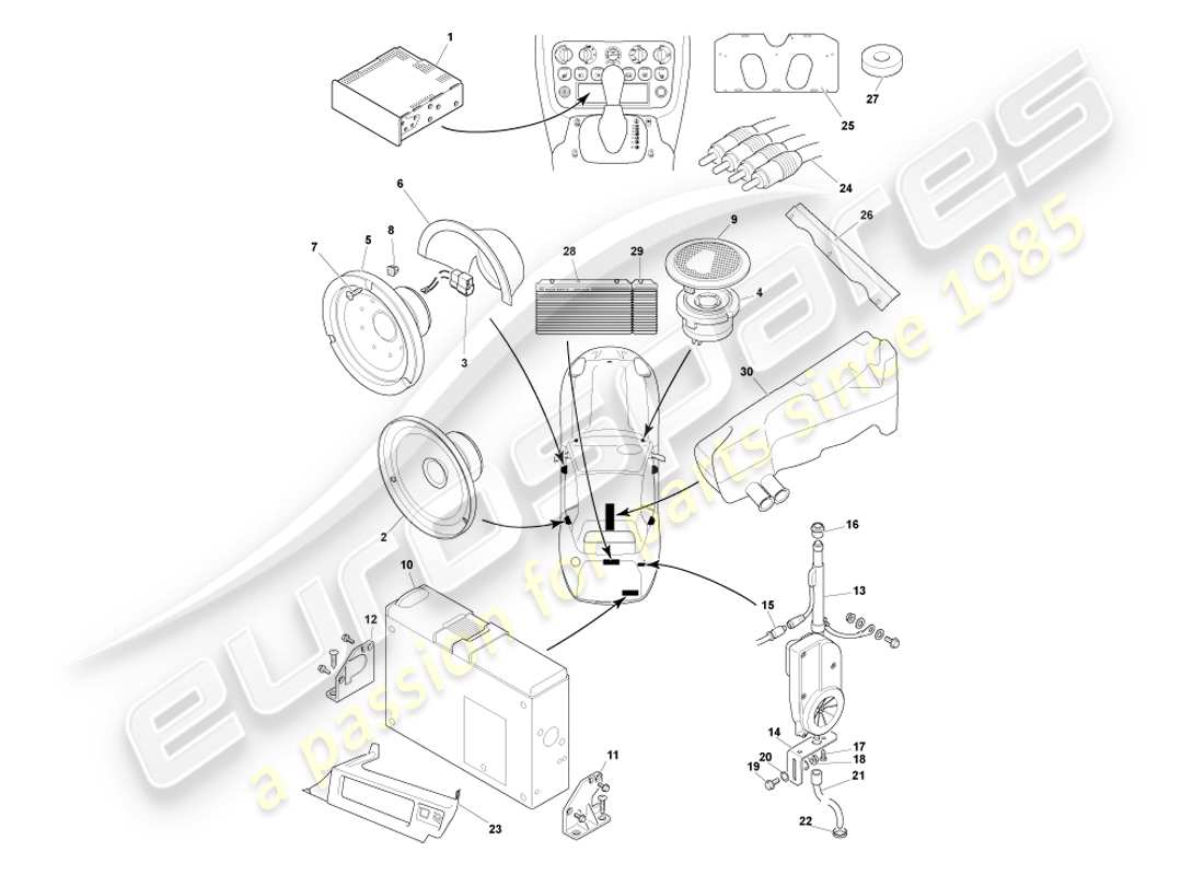 aston martin db7 vantage (2002) dans le diagramme de pièce de divertissement automobile