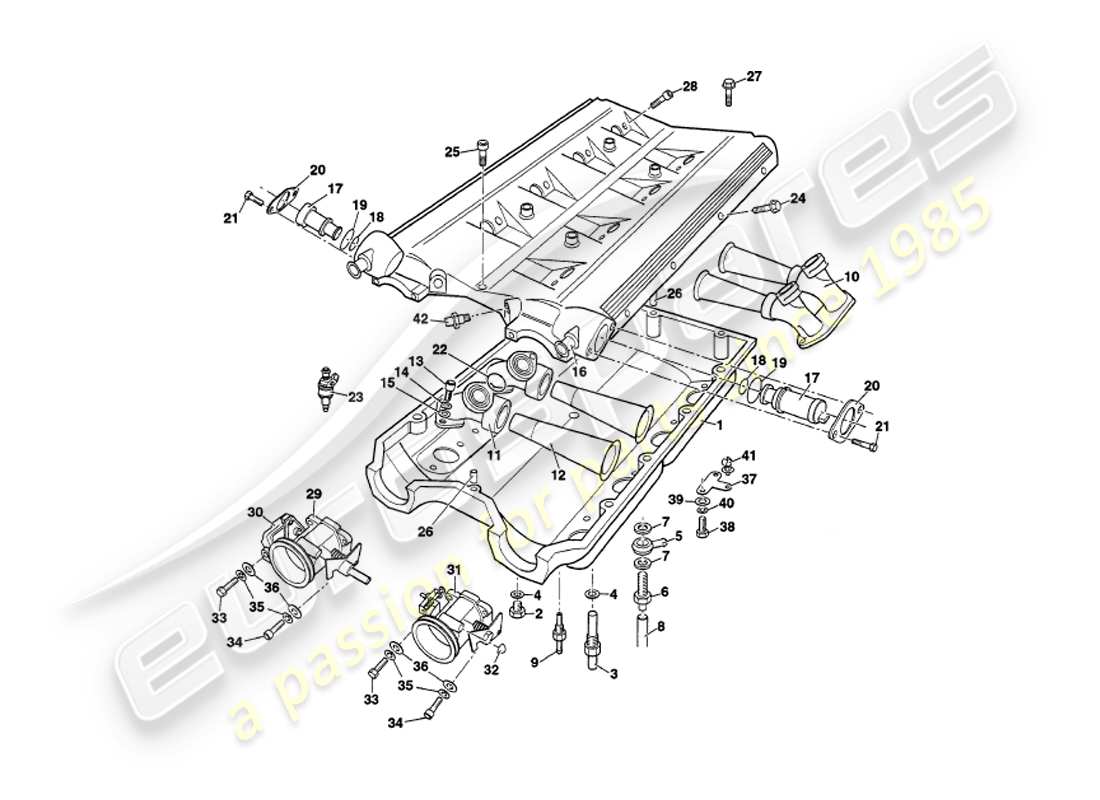 aston martin v8 volante (1998) diagramme des pièces des collecteurs d'admission et du plénum