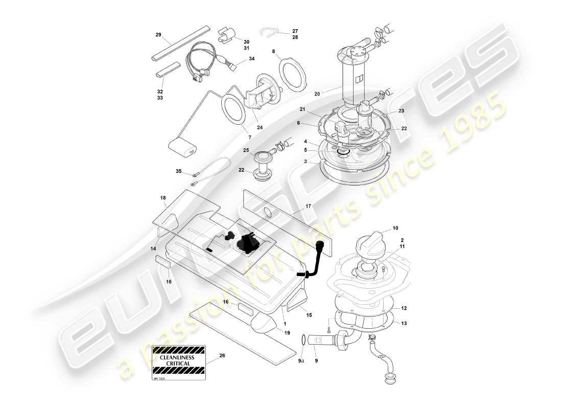 aston martin db7 vantage (2001) réservoir de carburant, diagramme de pièce volante
