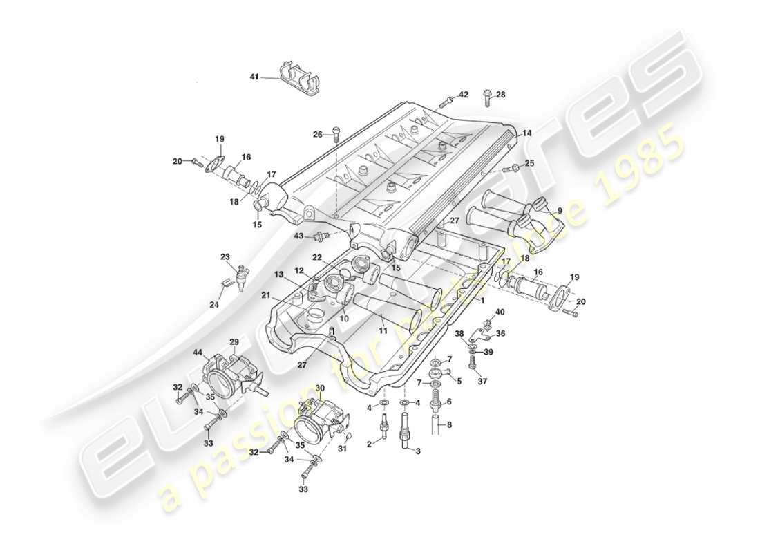 aston martin v8 virage (2000) collecteurs d'admission et diagramme des pièces du plénum