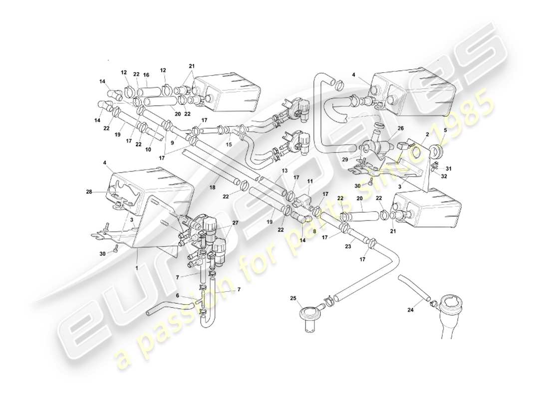 aston martin db7 vantage (2001) système d'émission par évaporation, diagramme des pièces de l'emprise