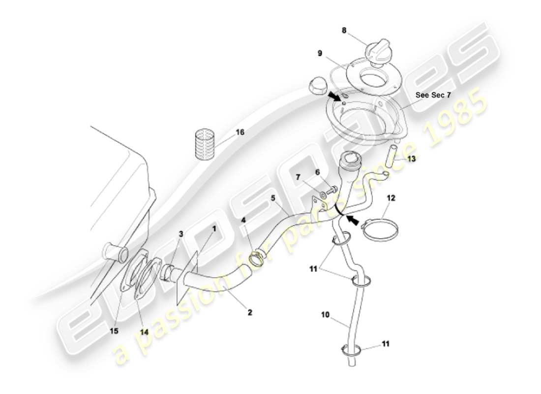 aston martin vanquish (2002) tuyau de remplissage de carburant schéma des pièces