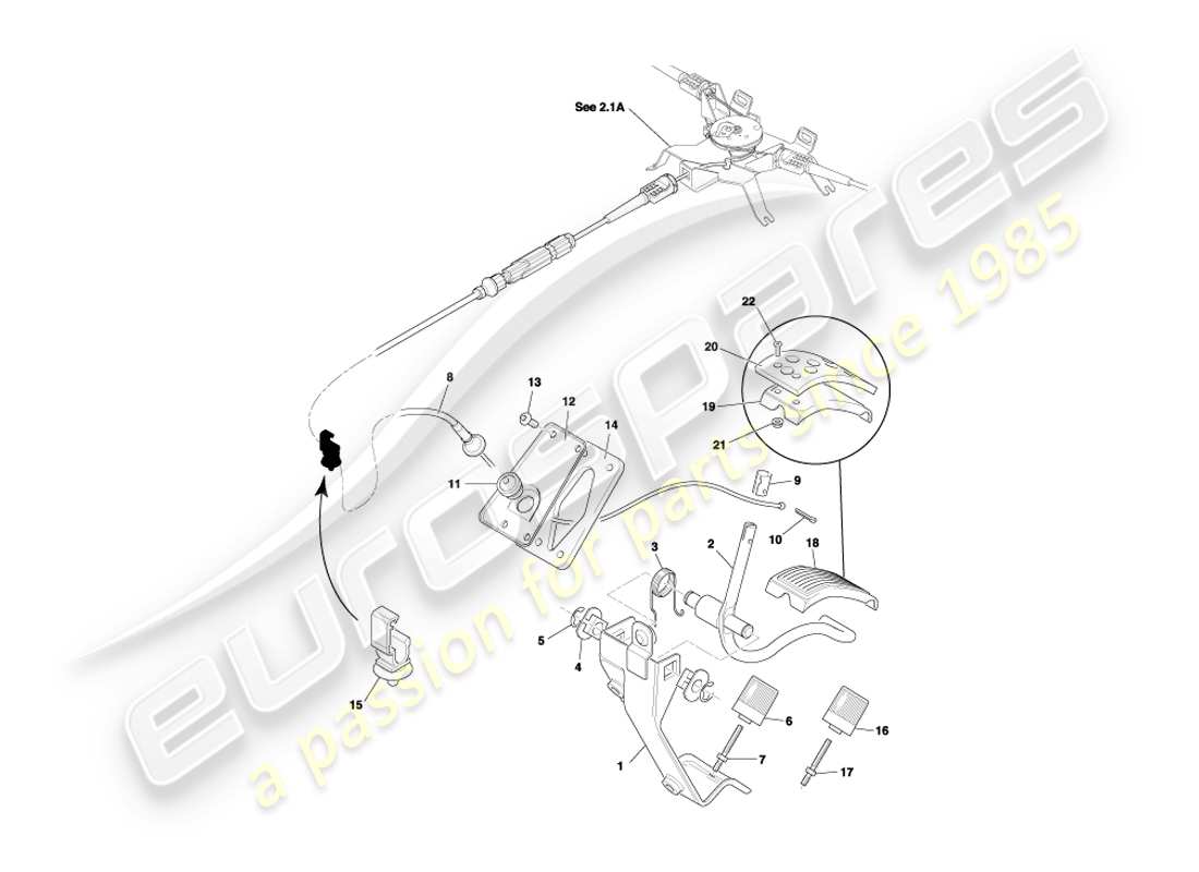 aston martin db7 vantage (2001) engrenage de pédale, accélérateur, diagramme de pièces lhd
