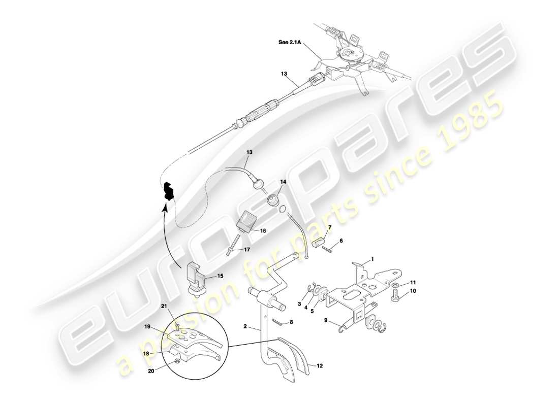 aston martin db7 vantage (2001) engrenage de pédale, accélérateur, diagramme de pièces rhd