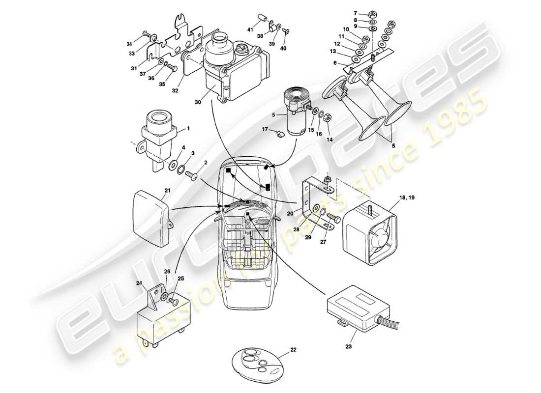 aston martin v8 volante (1997) composants du sous-capot, vin 89027 sur le diagramme de pièce