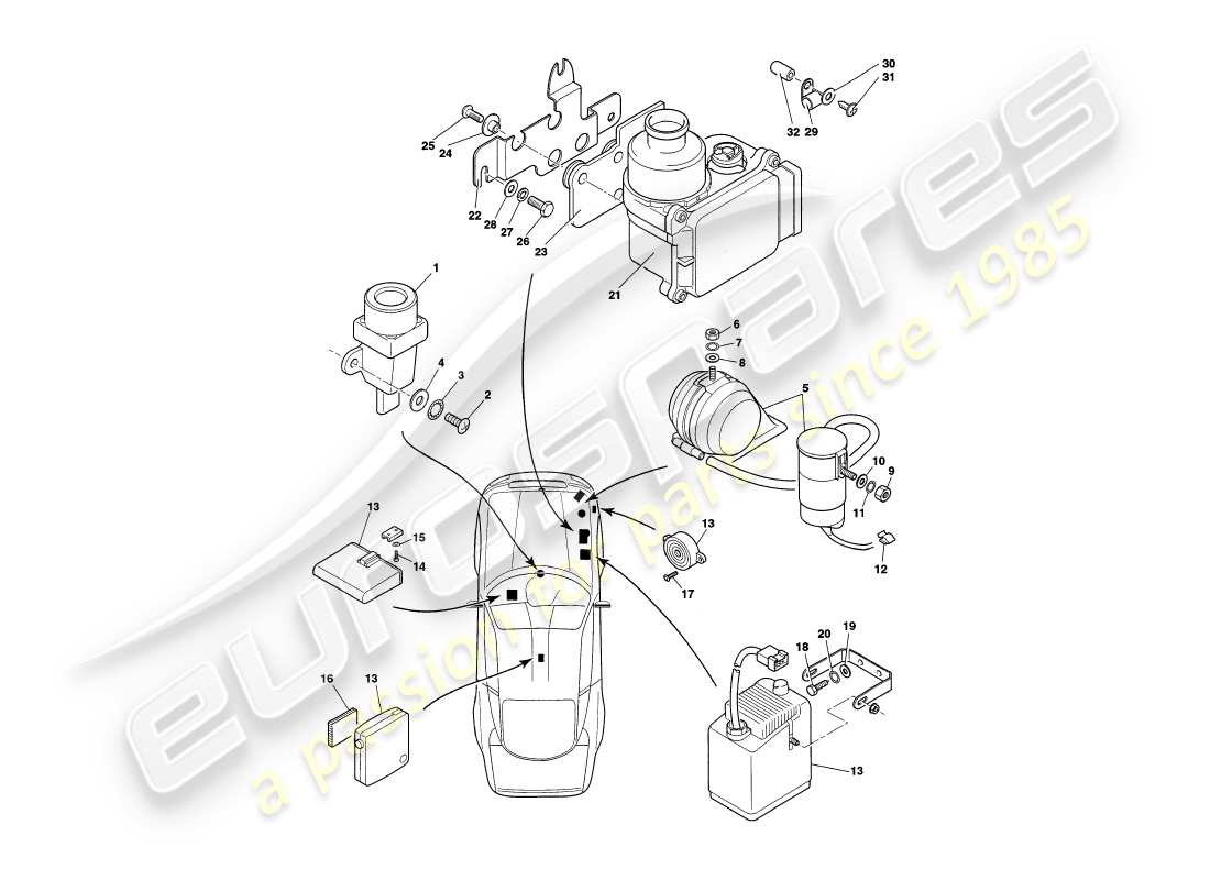aston martin v8 coupe (2000) composants du sous-capot, jusqu'au diagramme de pièce vin v79079