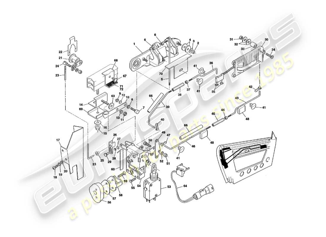 aston martin v8 volante (1998) schéma des pièces du mécanisme de verrouillage de porte