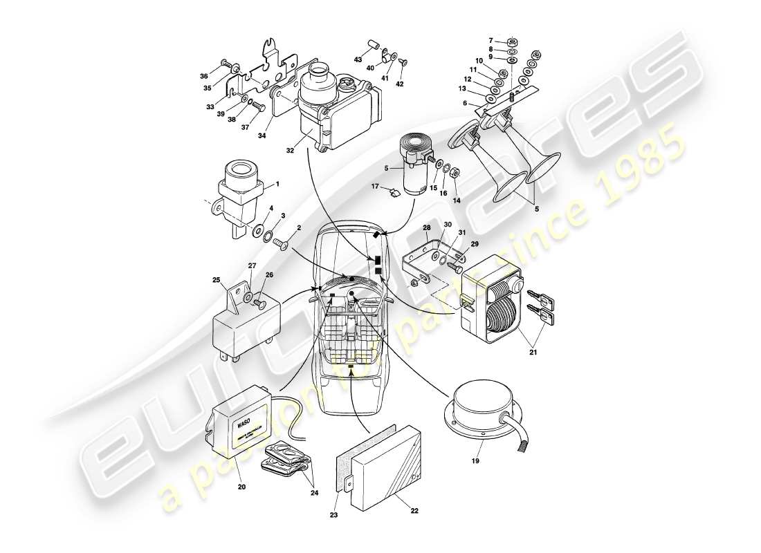 aston martin v8 volante (1998) composants du sous-capot, jusqu'au diagramme de pièce vin 89026