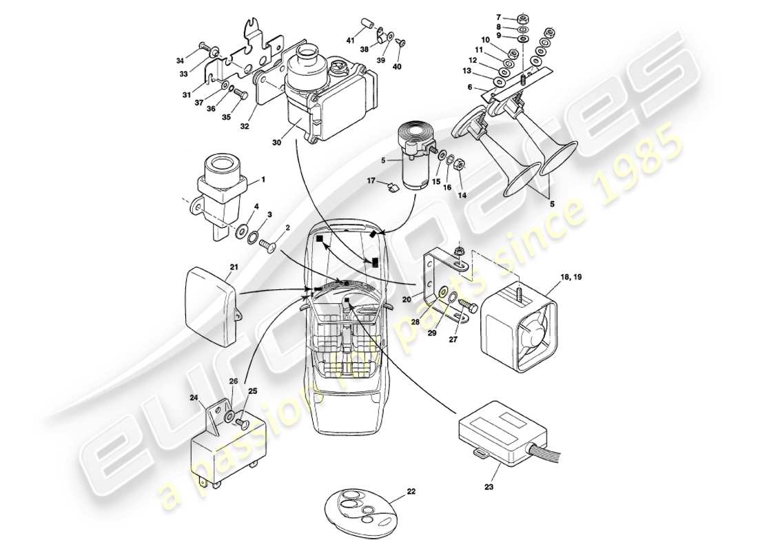 aston martin v8 volante (1998) composants du sous-capot, vin 89027 sur le diagramme de pièce