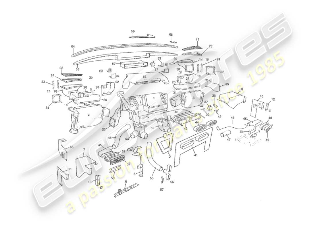 aston martin v8 virage (1999) schéma des pièces d'installation intérieure