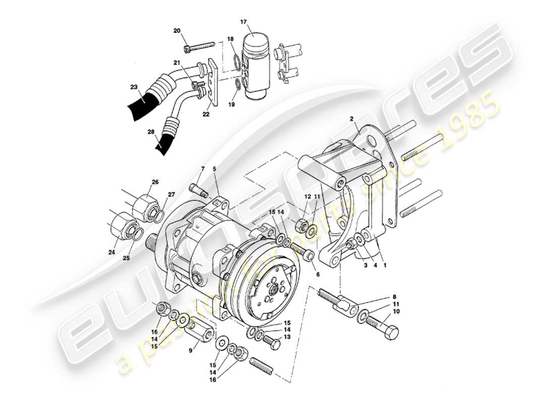 aston martin v8 volante (1999) schéma des pièces d'installation du compartiment moteur