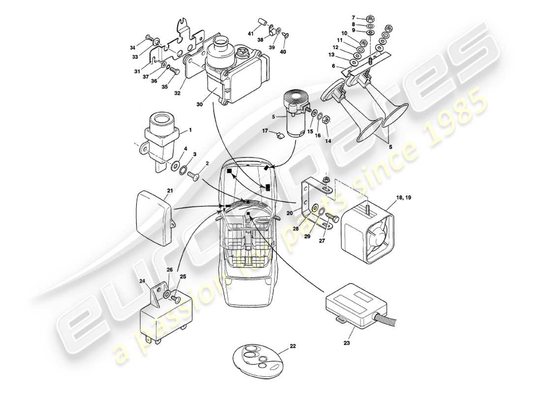 aston martin v8 volante (1999) composants du sous-capot, vin 89027 sur le diagramme de pièce