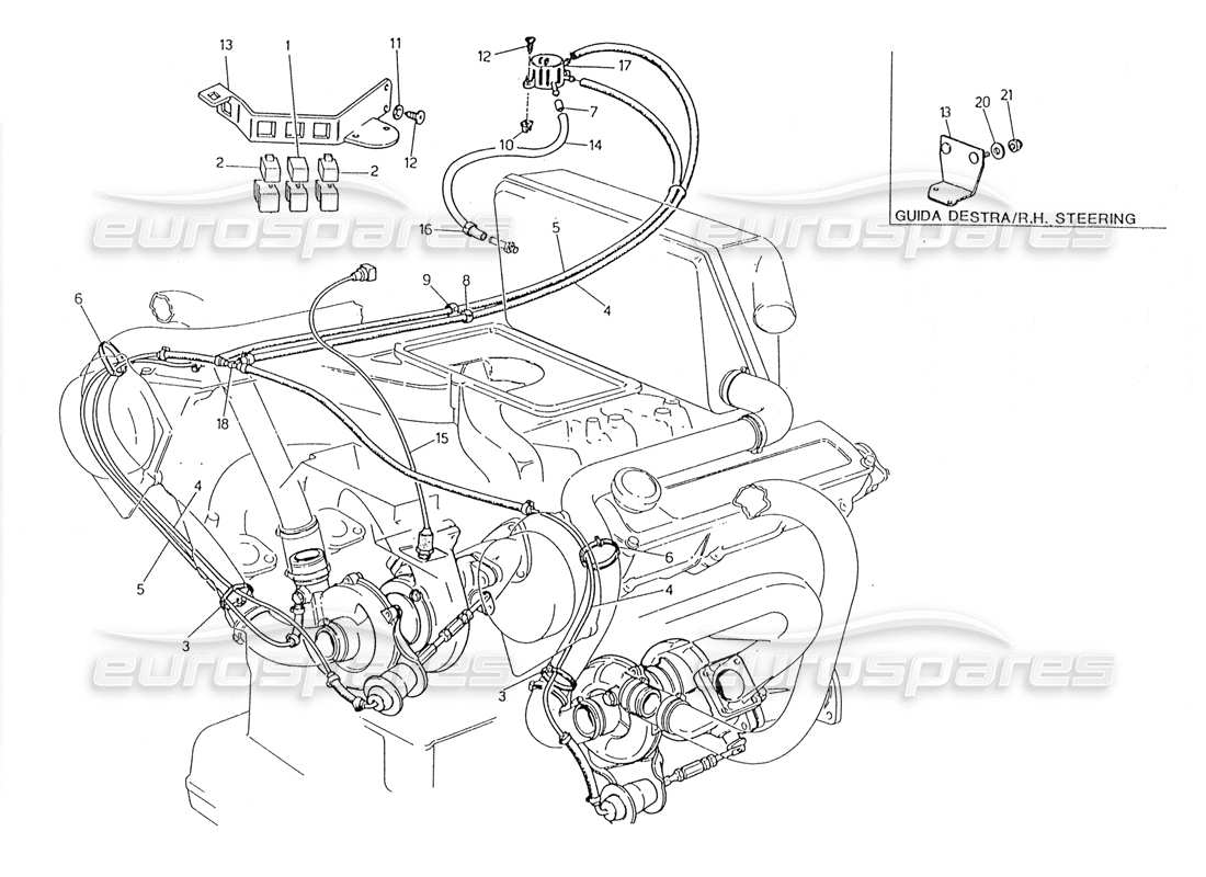 maserati 228 schéma des pièces du système de contrôle de suralimentation