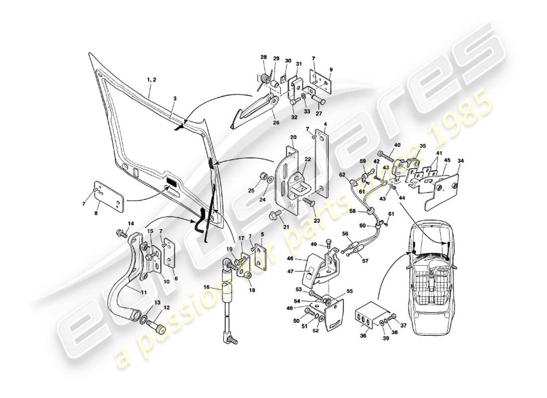 aston martin v8 volante (1998) diagramme de pièce de capot