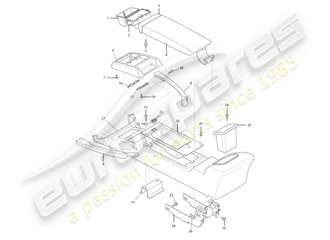 aston martin vanquish (2002) console centrale et garniture, selon vin 501948 diagramme de pièce