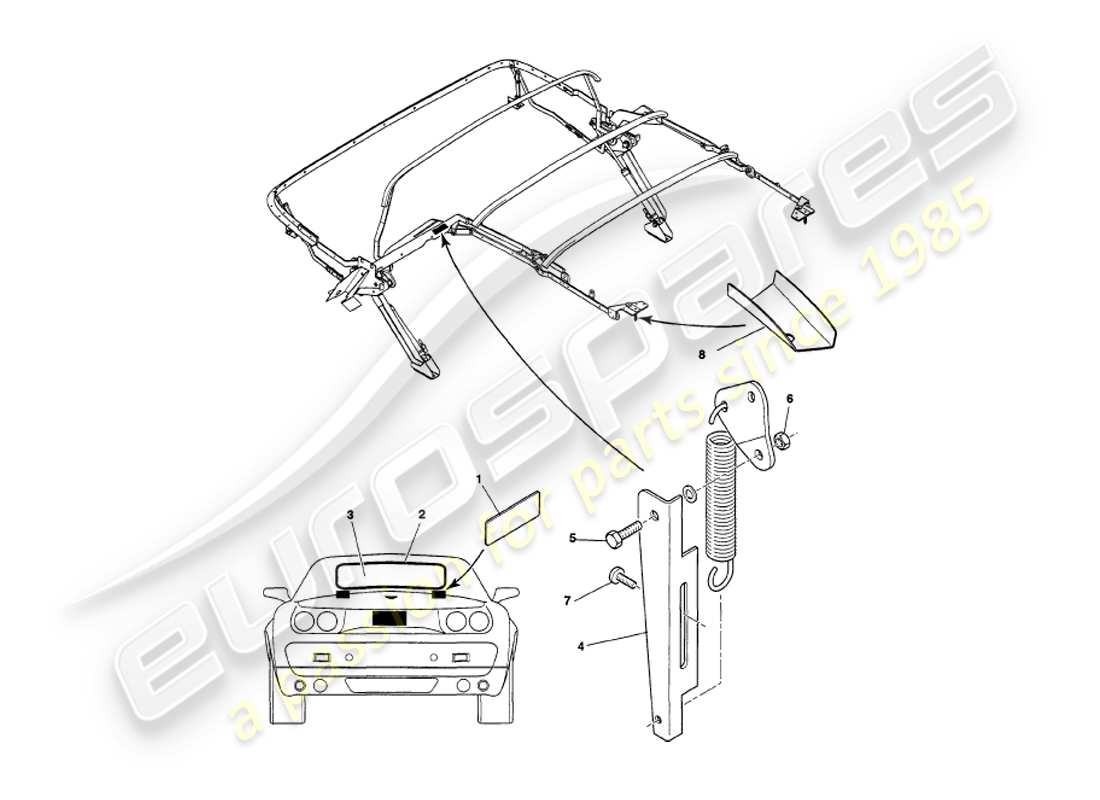 aston martin v8 volante (1998) schéma des pièces de l'assemblage du capot