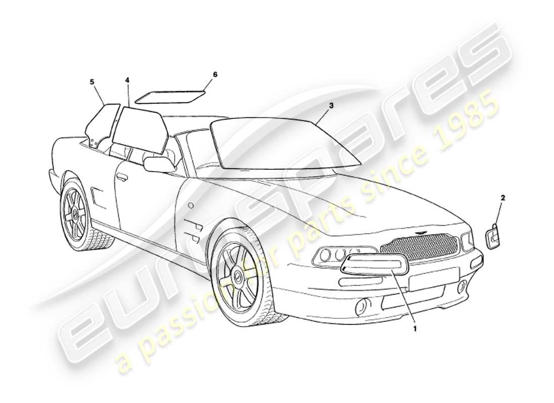 aston martin v8 volante (2000) verre schéma des pièces